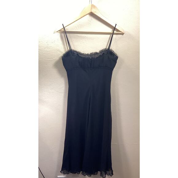 ABS Black Y2K Bias Cut Chiffon Silky 90's Evening Party Slip Dress 6 S Cocktail - Picture 5 of 6